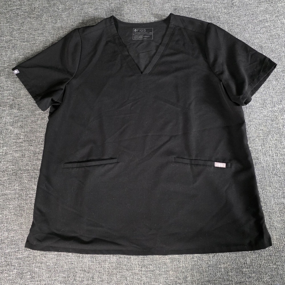 FIGS Casma Scrub Top Womens XXL Black V-Neck 3 Pocket Technical FW1100